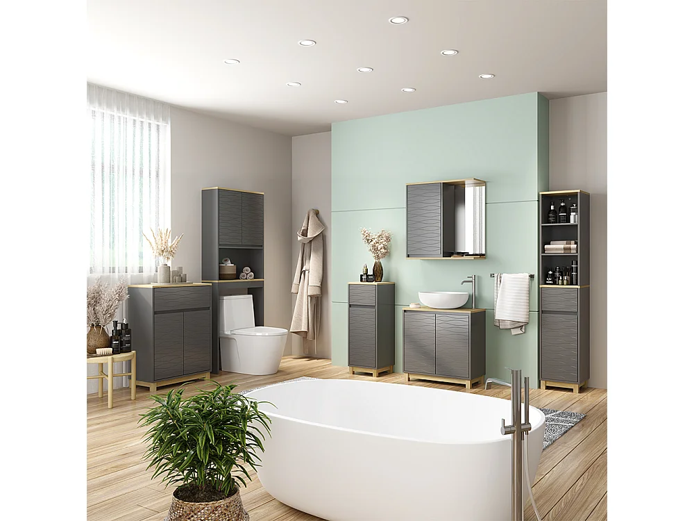 Set di mobili da bagno antracite/quercia 60x30x60 livia