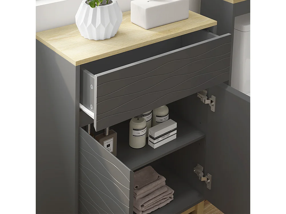 Set di mobili da bagno antracite/quercia 60x30x60 livia