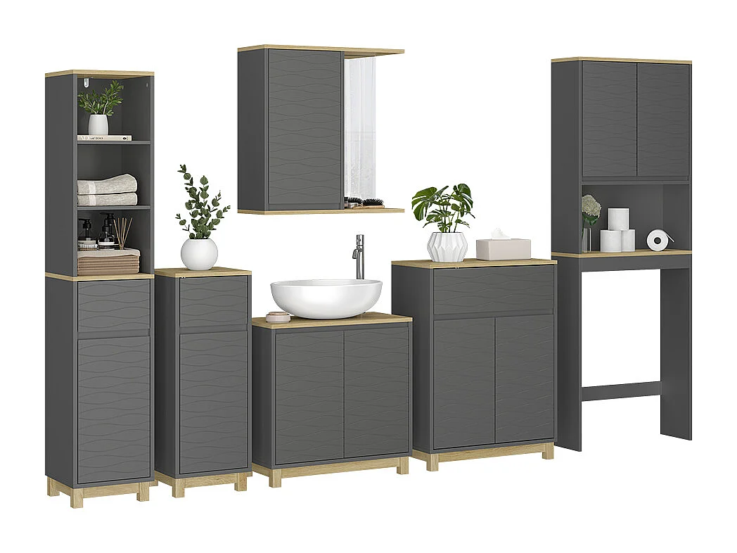 Set di mobili da bagno antracite/quercia 60x30x60 livia