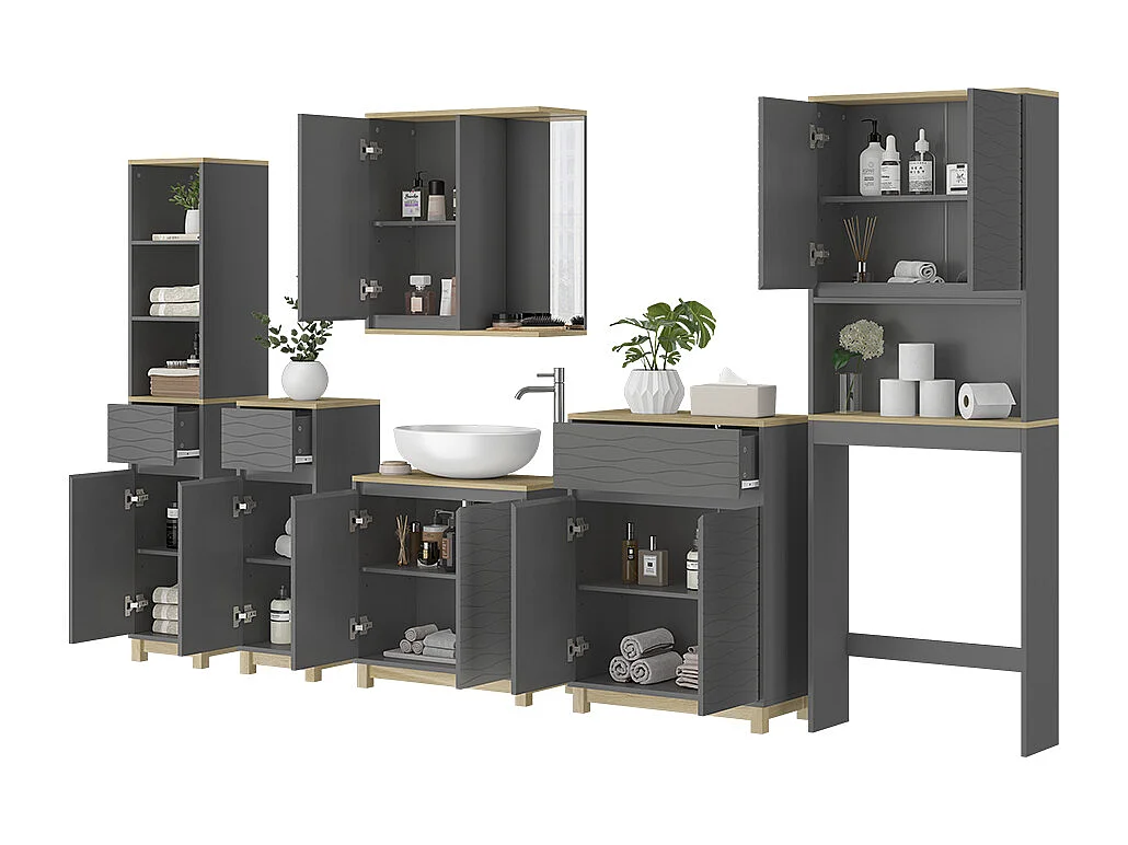 Set di mobili da bagno antracite/quercia 60x30x60 livia