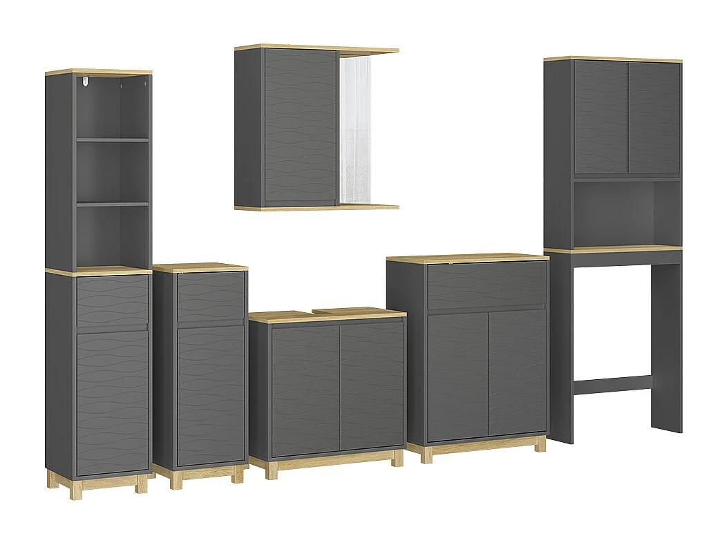 Set di mobili da bagno antracite/quercia 60x30x60 livia