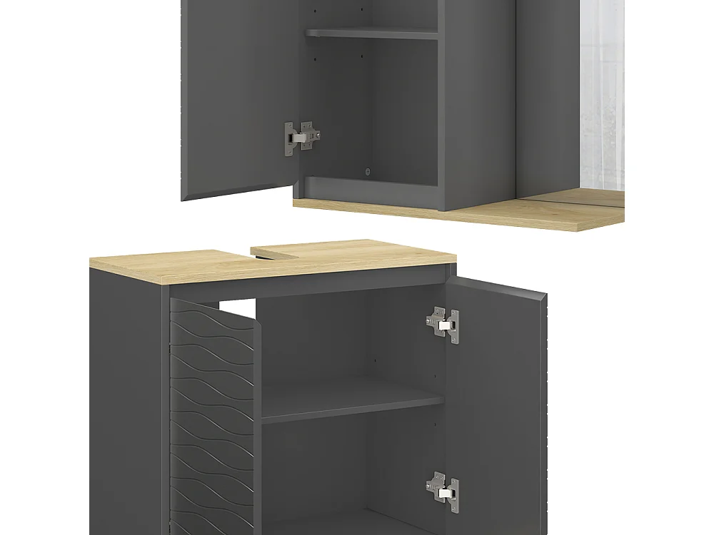 Set di mobili da bagno antracite/quercia 60x30x60 livia