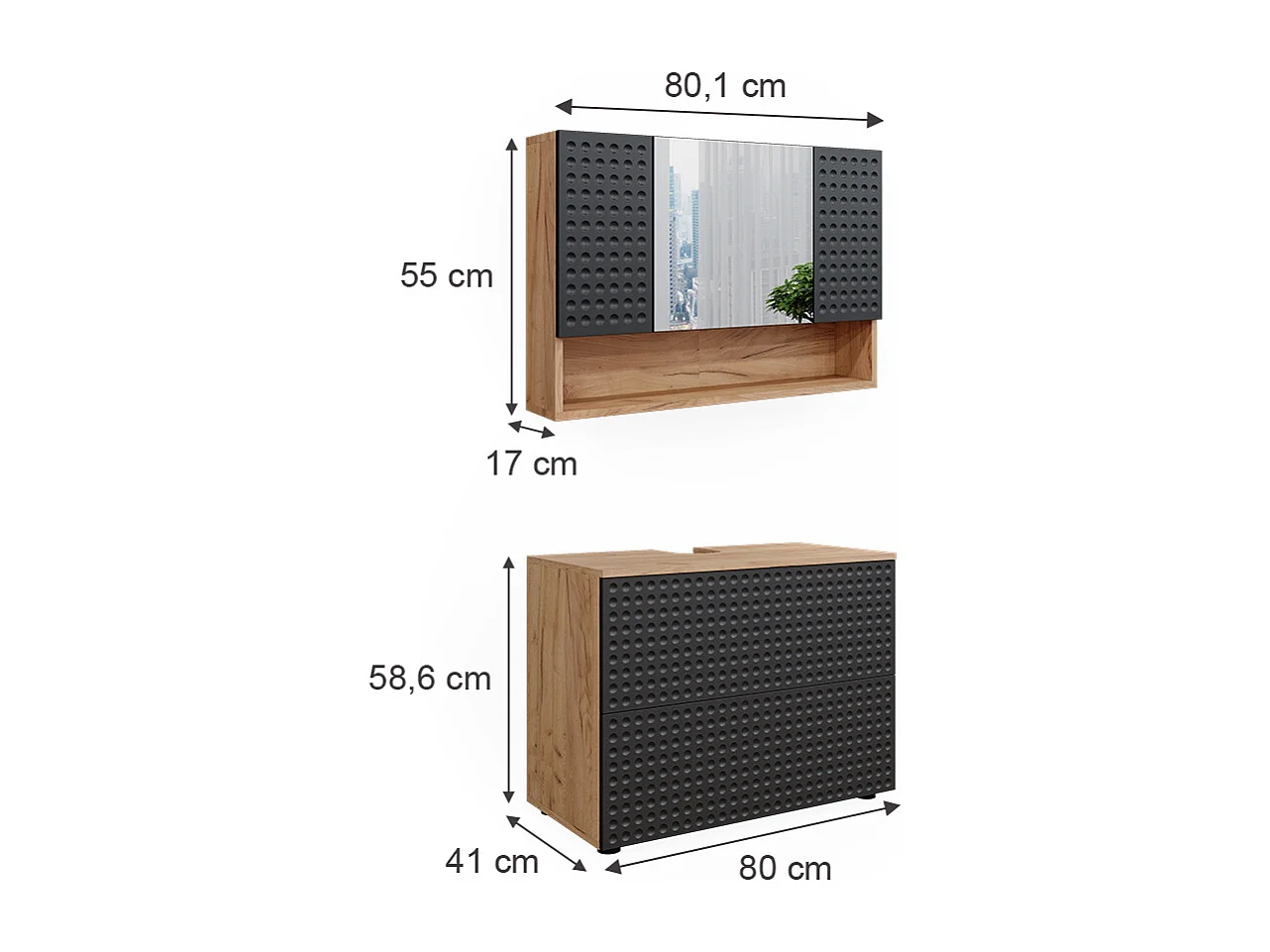 Meubles bain anthracite à pois 80x41x58.6 irma