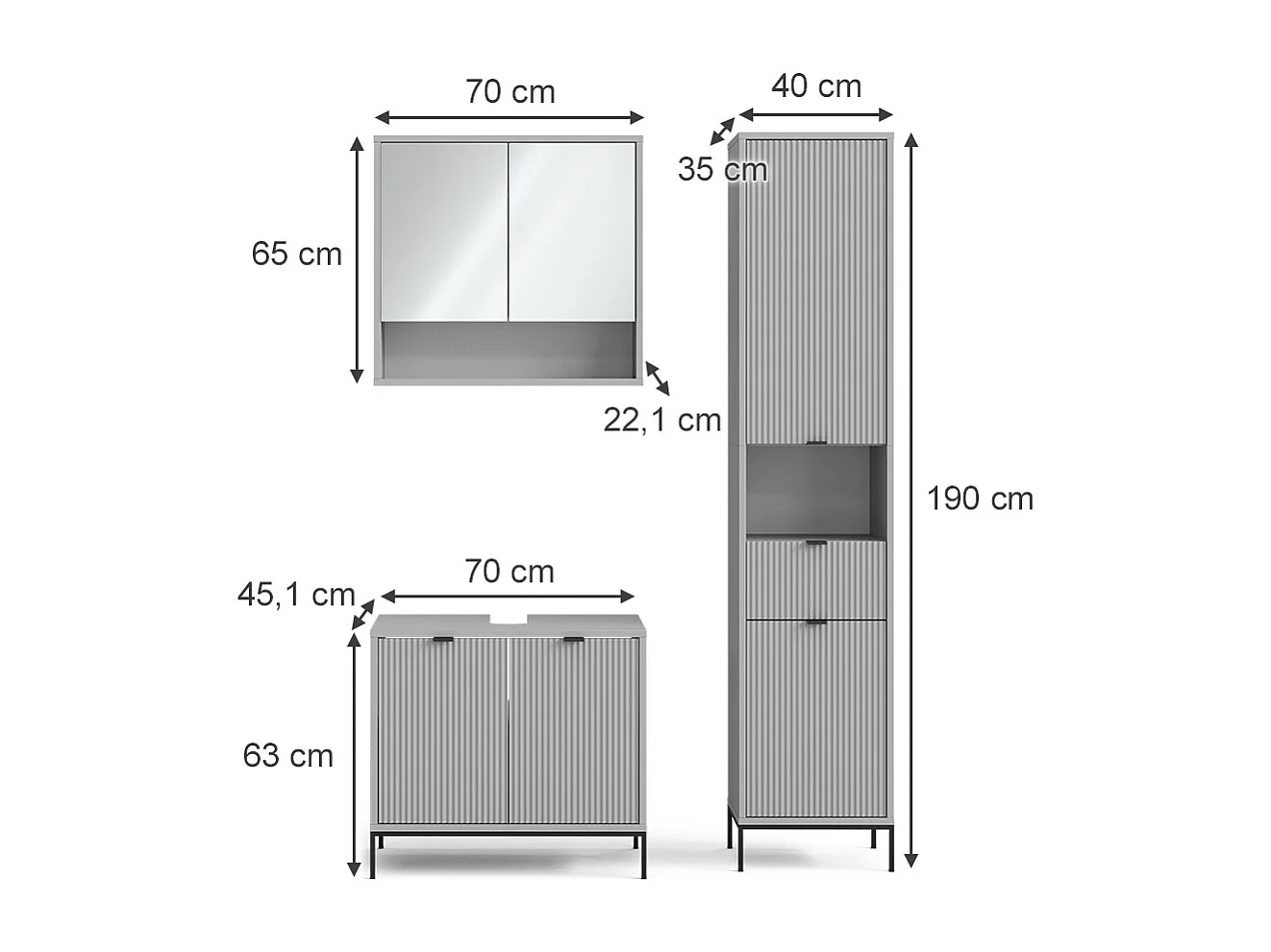 Meubles bain gris 70x45x63 eliza