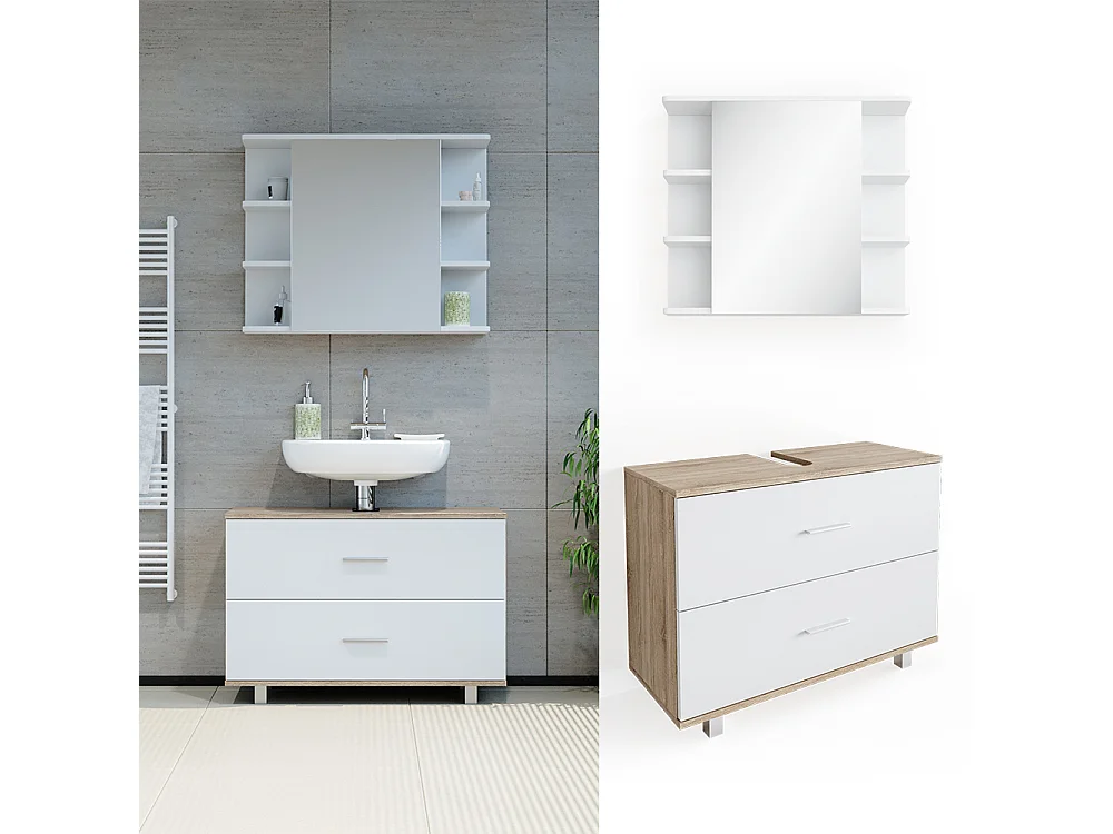 Set mobili bagno bianco/sonoma 80.2x33x60.8 ilias