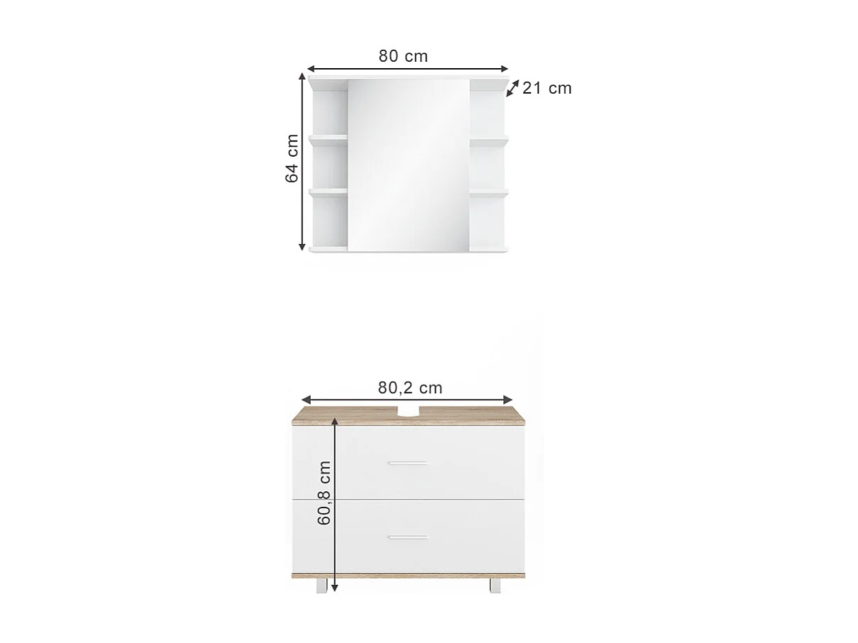 Set mobili bagno bianco/sonoma 80.2x33x60.8 ilias