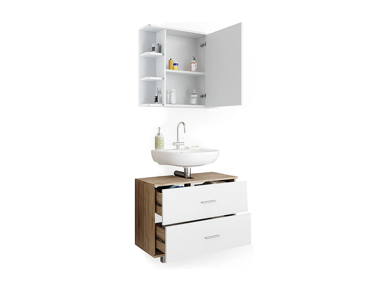 Meubles bain blanc/sonoma 80.2x33x60.8 ilias