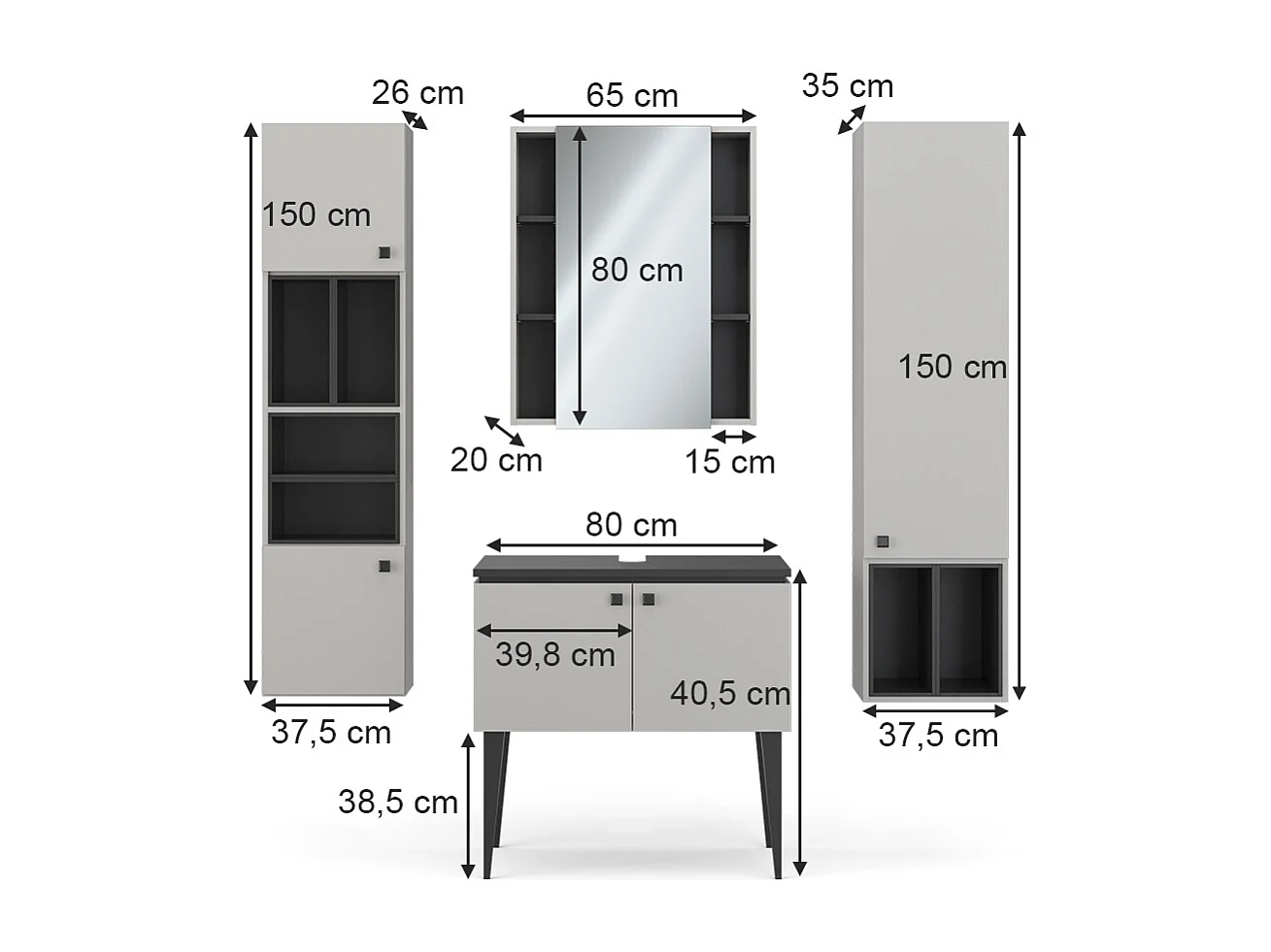 Conjunto de muebles de baño gris 80x50x79 gerta