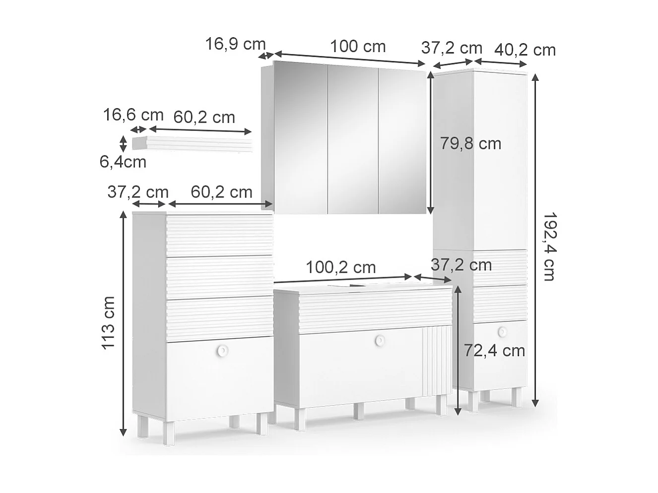 Set di mobili da bagno bianco 100x37x72 sola