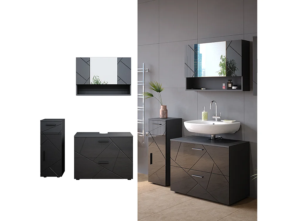 Set mobili bagno antracite lucido 80x41x58.6 irma