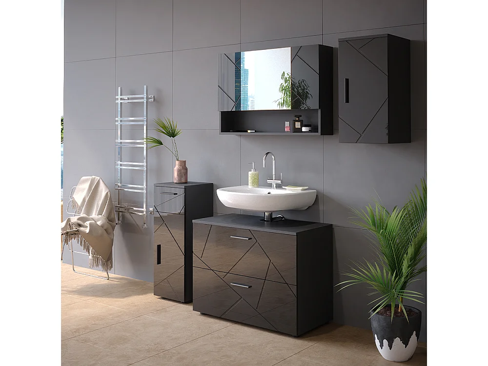 Set mobili bagno antracite lucido 80x41x58.6 irma