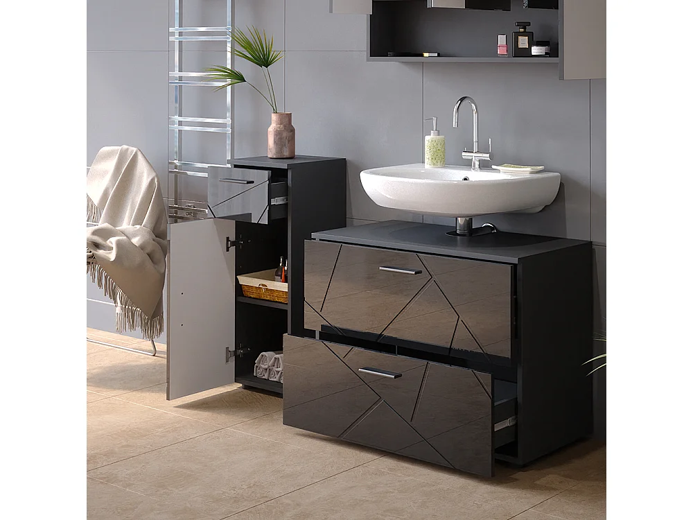 Set mobili bagno antracite lucido 80x41x58.6 irma