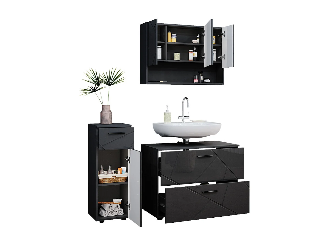 Set mobili bagno antracite lucido 80x41x58.6 irma