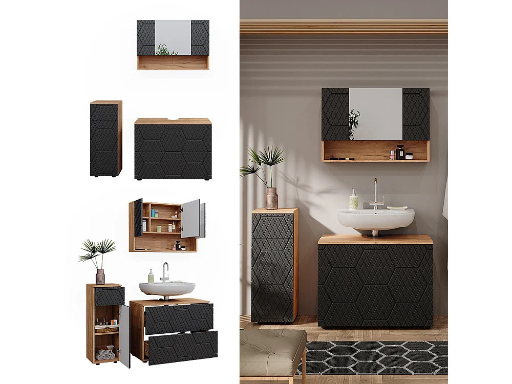 Set mobili bagno antracite con struttura a nido dape 80x41x58.6 irma