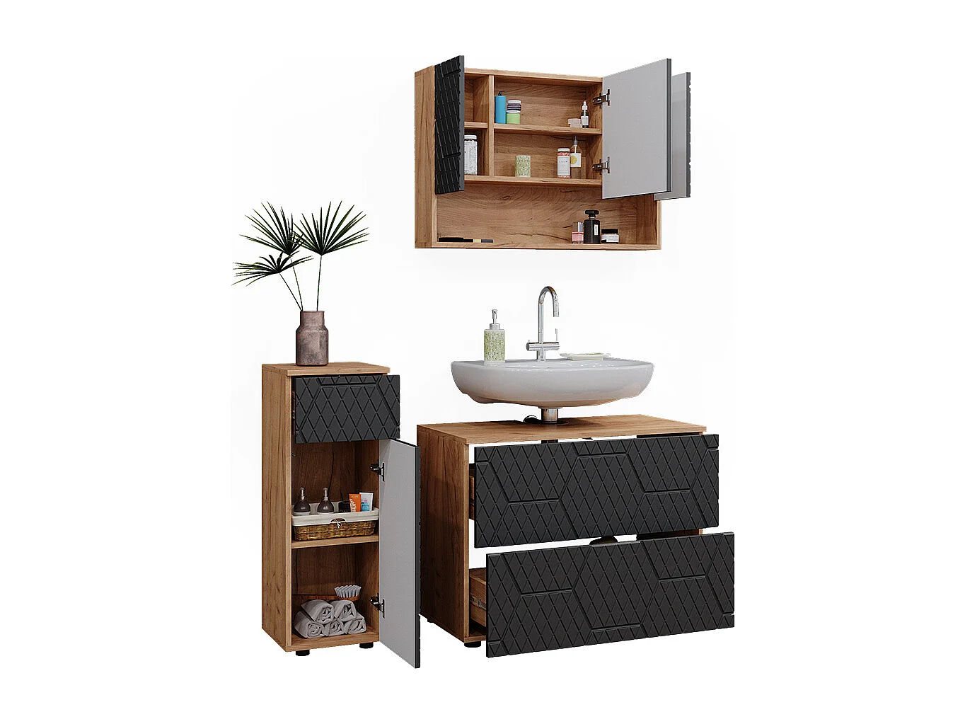 Meubles bain anthracite avec structure en nid dabeille 80x41x58.6 irma
