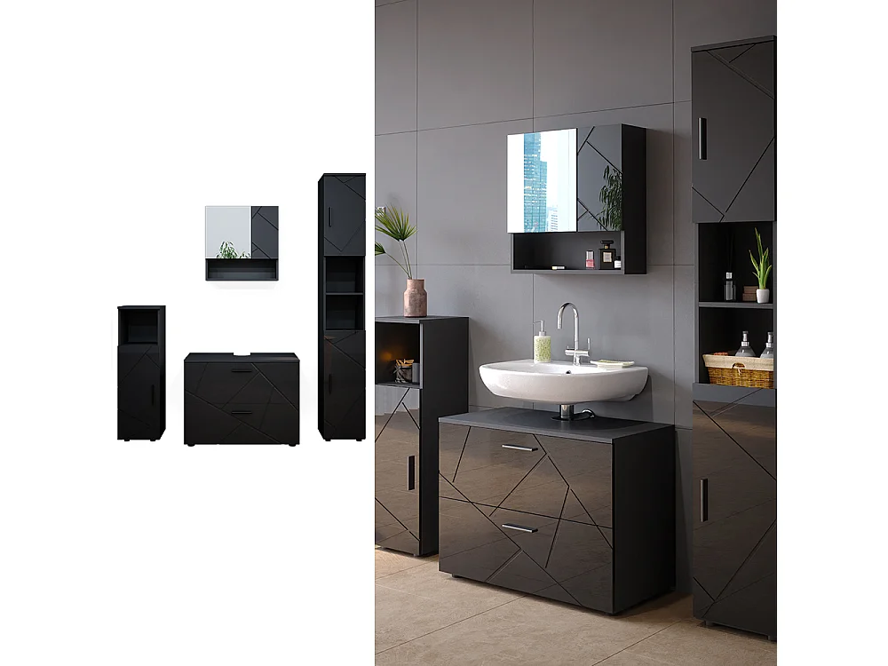 Badmöbel-Set anthrazit hochglanz 80x41x58 irma