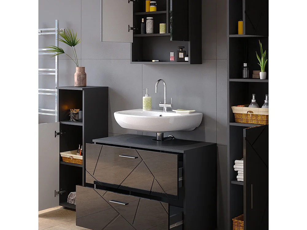 Badmöbel-Set anthrazit hochglanz 80x41x58 irma
