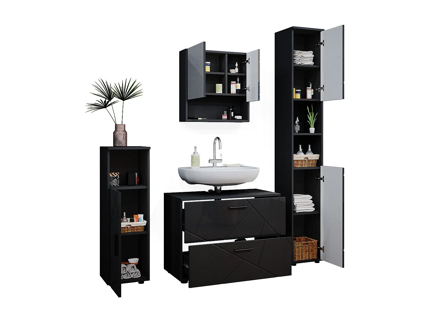 Badmöbel-Set anthrazit hochglanz 80x41x58 irma