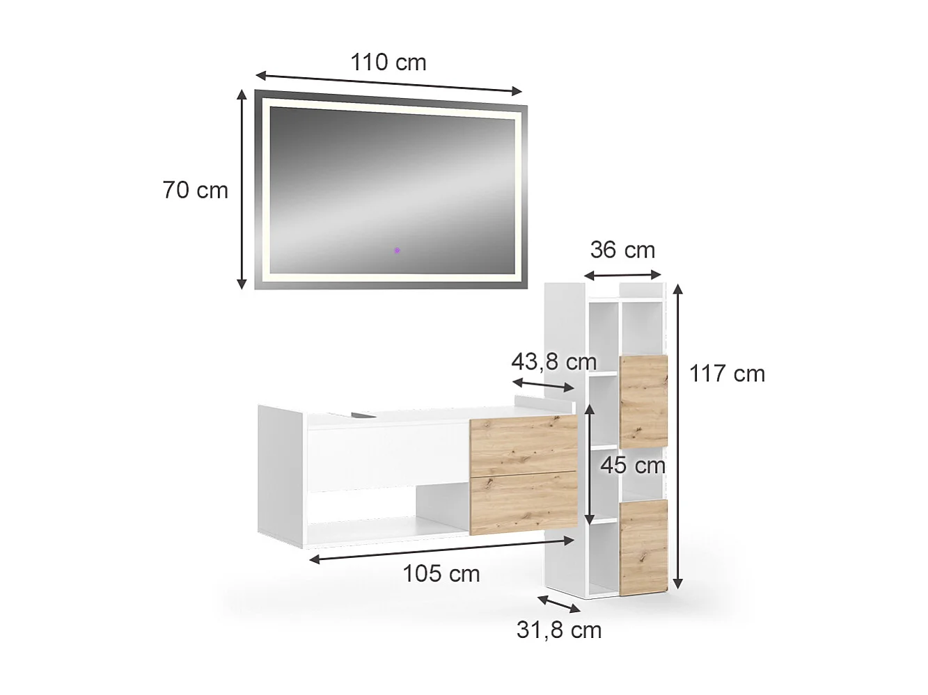 Meubles bain blanc 105x43x45 alf