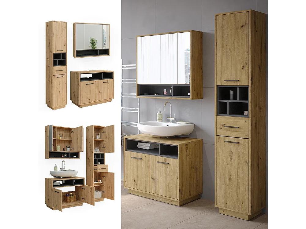 Set di mobili da bagno rovere artigianale 80x40x64 beatrice