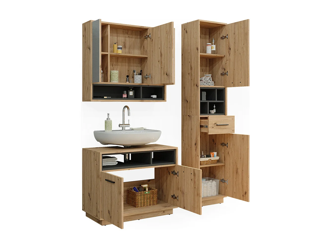 Set di mobili da bagno rovere artigianale 80x40x64 beatrice