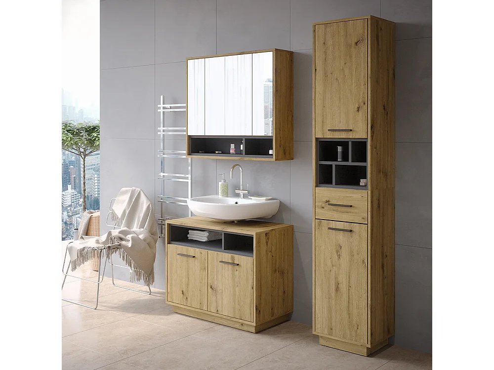 Meubles bain chêne artisan 80x40x64 beatrice