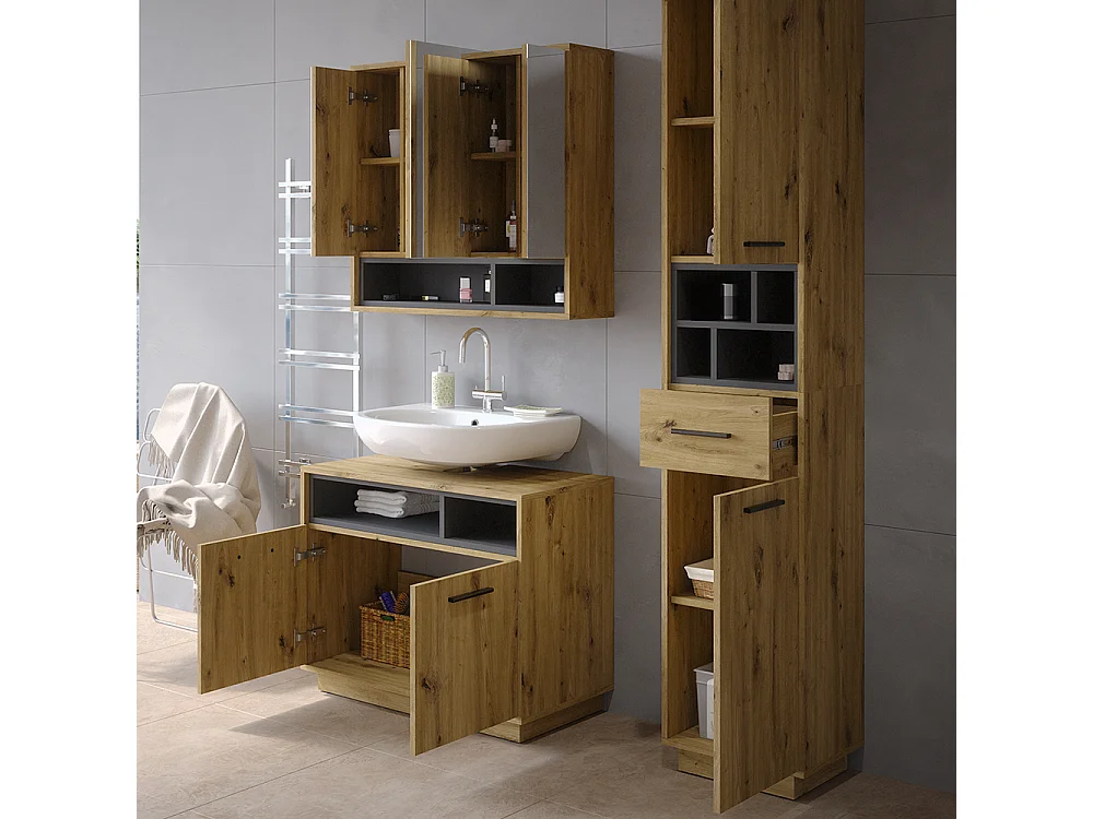 Meubles bain chêne artisan 80x40x64 beatrice