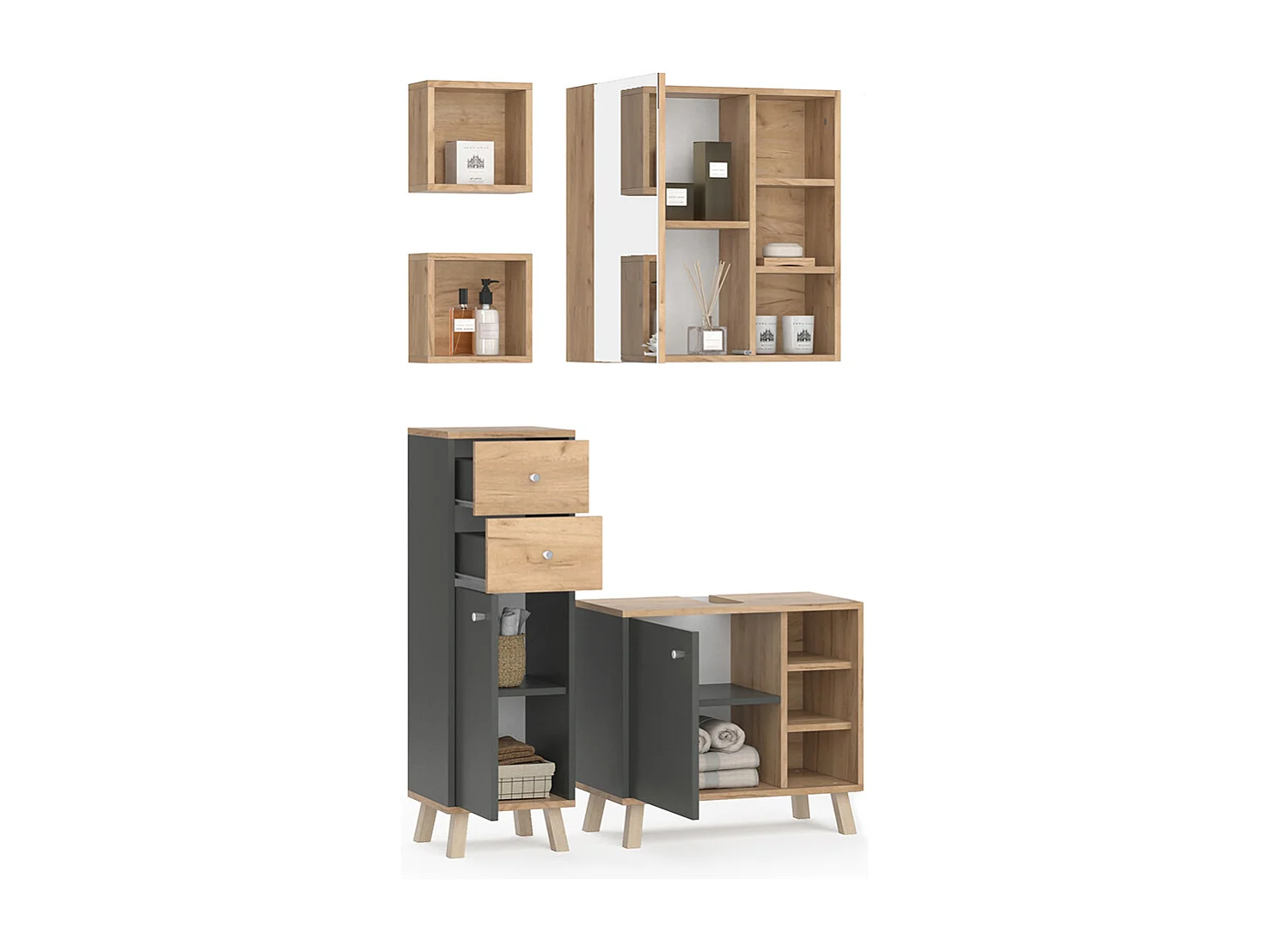 Set mobili bagno antracite 62x32x54 senyo