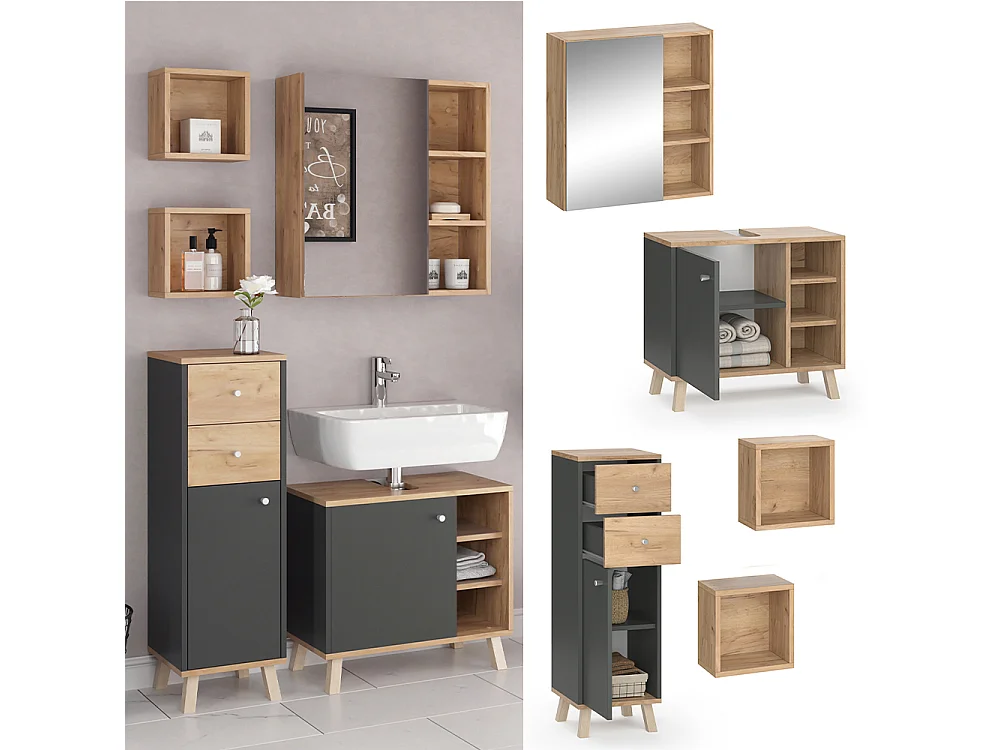 Meubles bain anthracite 62x32x54 senyo