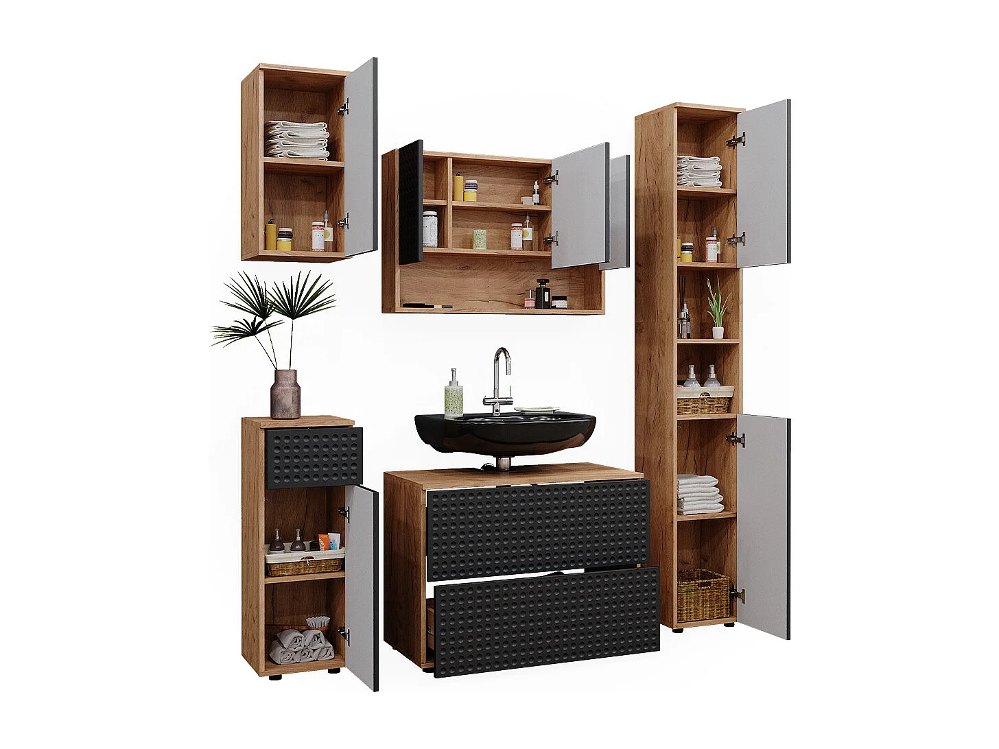 Meubles bain anthracite à pois 80x41x58.6 irma