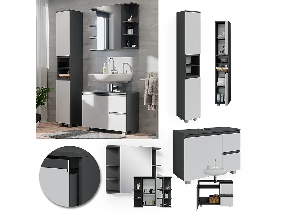 Badmöbel-Set anthrazit 80x33x60 j-shape