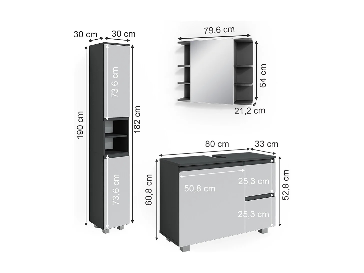 Meubles bain anthracite 80x33x60 j-shape