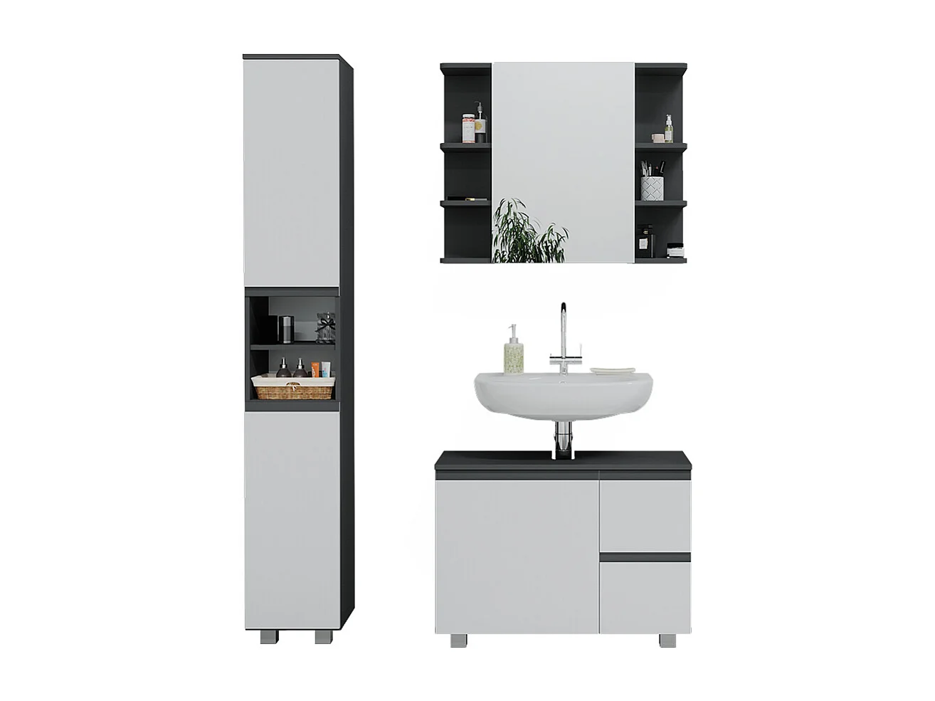 Meubles bain anthracite 80x33x60 j-shape