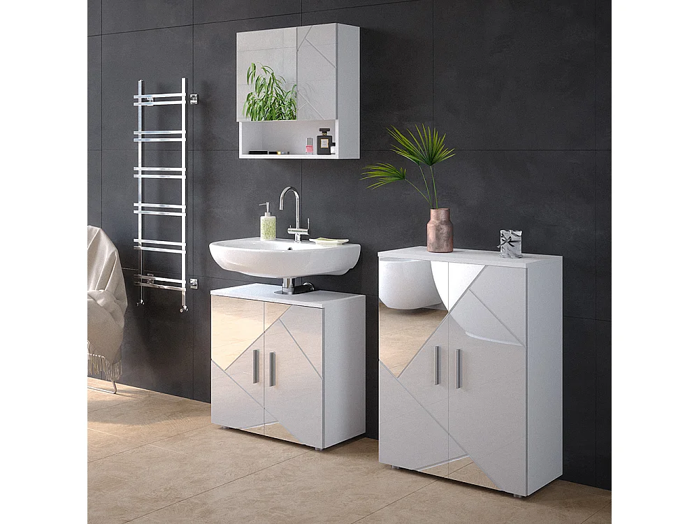 Meubles bain blanc brillant avec inserts 80x41x58.6 irma