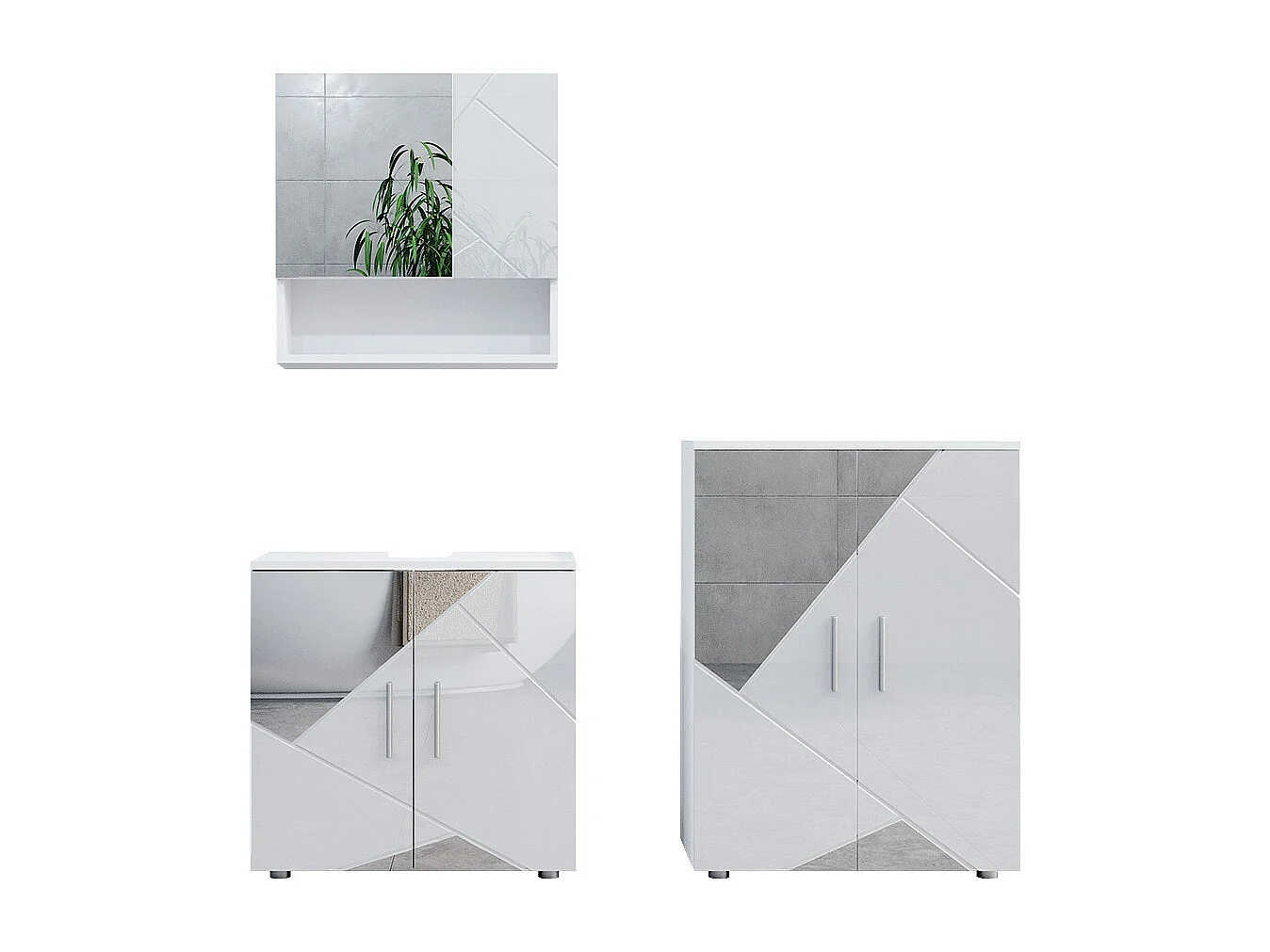 Meubles bain blanc brillant avec inserts 80x41x58.6 irma