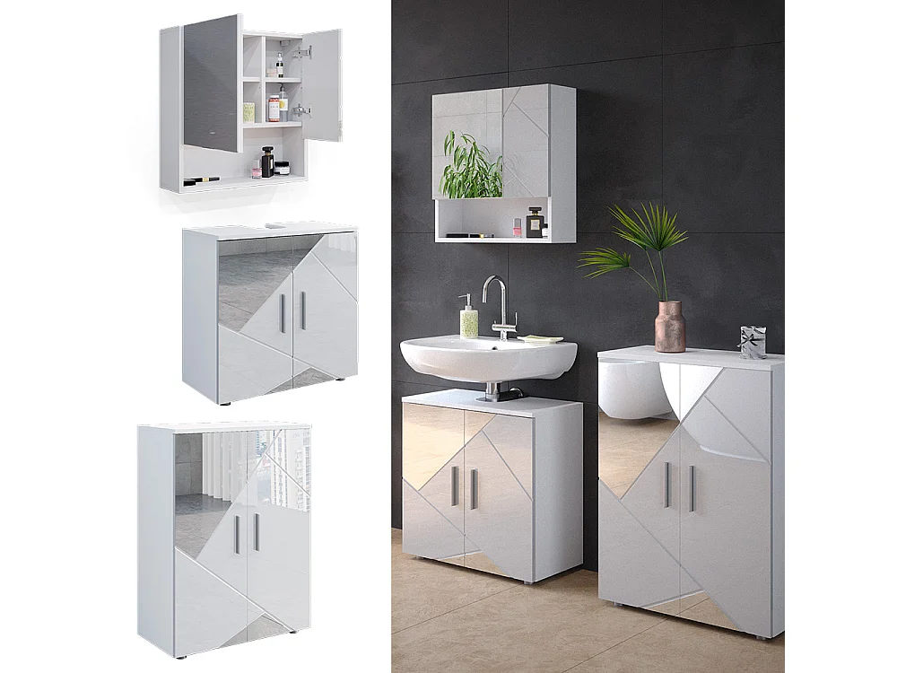 Meubles bain blanc brillant avec inserts 80x41x58.6 irma