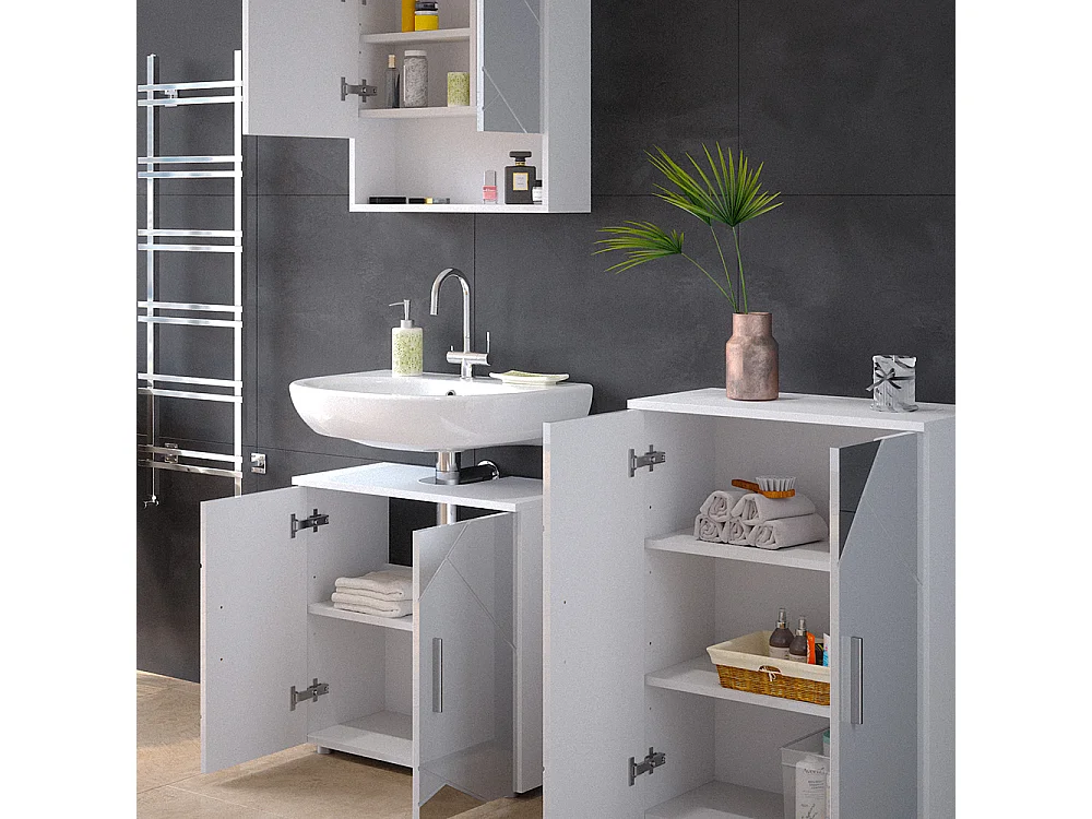 Meubles bain blanc brillant avec inserts 80x41x58.6 irma