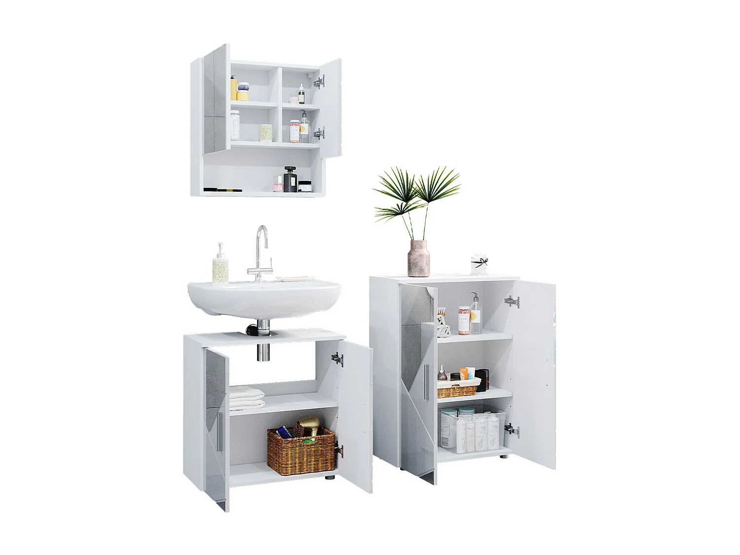 Meubles bain blanc brillant avec inserts 80x41x58.6 irma