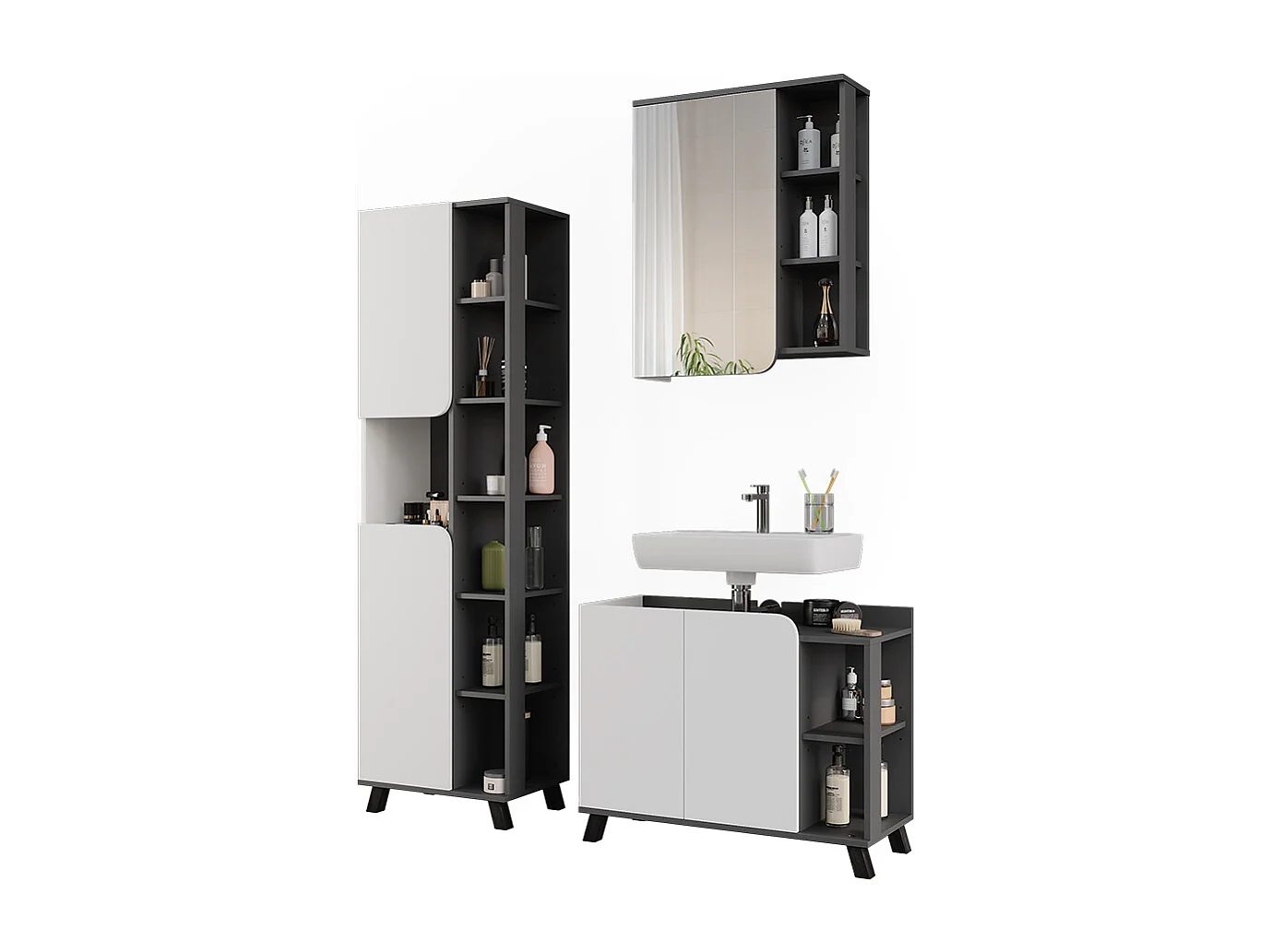 Badmöbel-Set anthrazit/weiß 80x35x65 karen