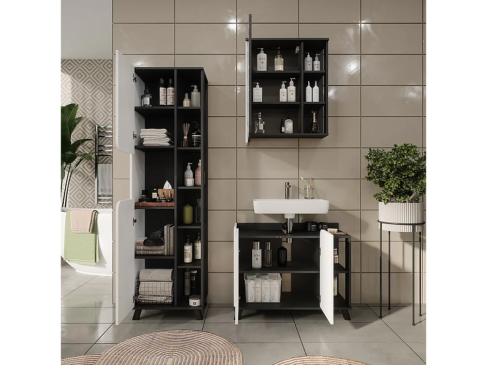 Badmöbel-Set anthrazit/weiß 80x35x65 karen