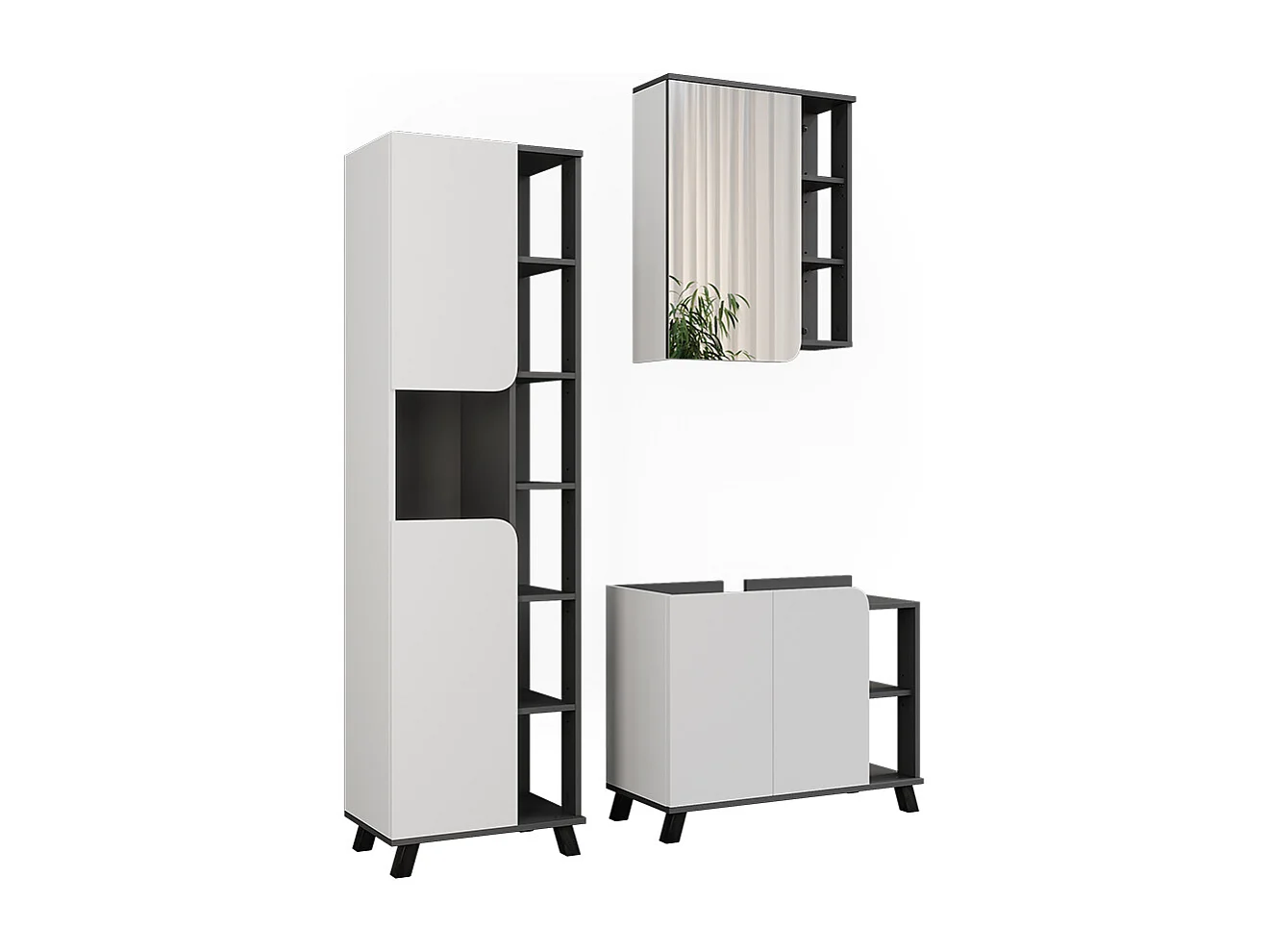 Ensemble de meubles de salle de bains anthracite/blanc 80x35x65 karen