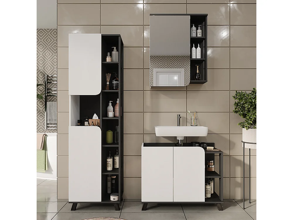 Ensemble de meubles de salle de bains anthracite/blanc 80x35x65 karen