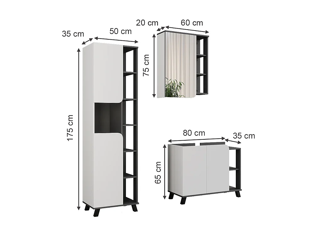 Badmöbel-Set anthrazit/weiß 80x35x65 karen