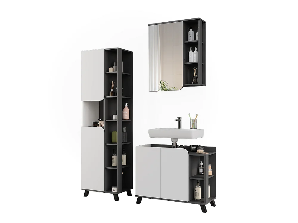 Badmöbel-Set anthrazit/weiß 80x35x65 karen