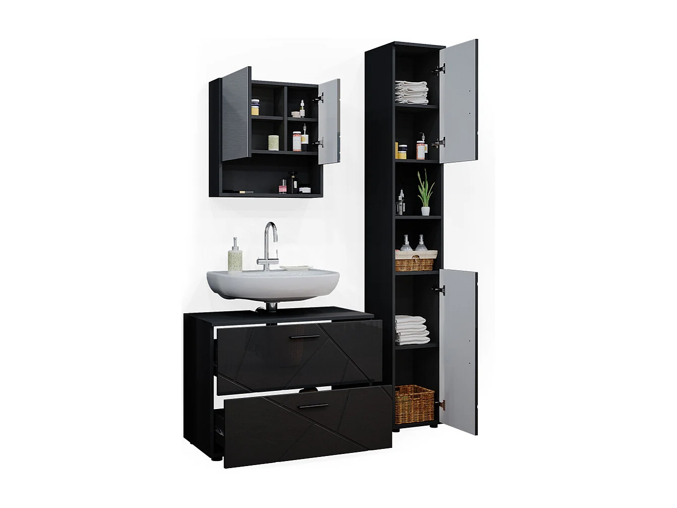 Conjunto de muebles de baño antracita alto brillo 80x41x58.6 irma