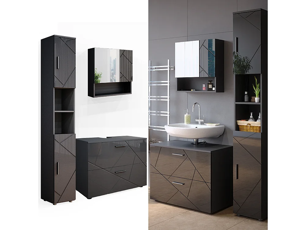 Meubles bain anthracite haute brillance 80x41x58.6 irma