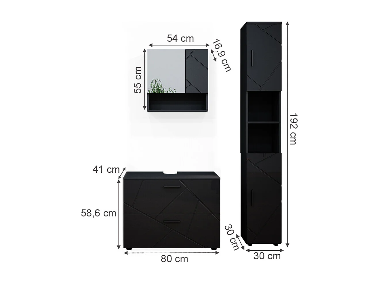 Meubles bain anthracite haute brillance 80x41x58.6 irma