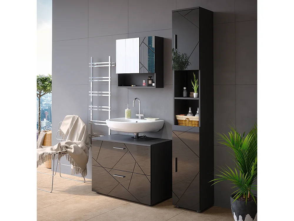 Meubles bain anthracite haute brillance 80x41x58.6 irma