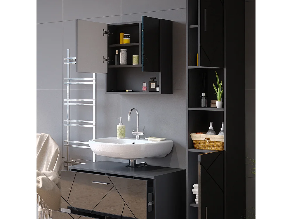 Meubles bain anthracite haute brillance 80x41x58.6 irma