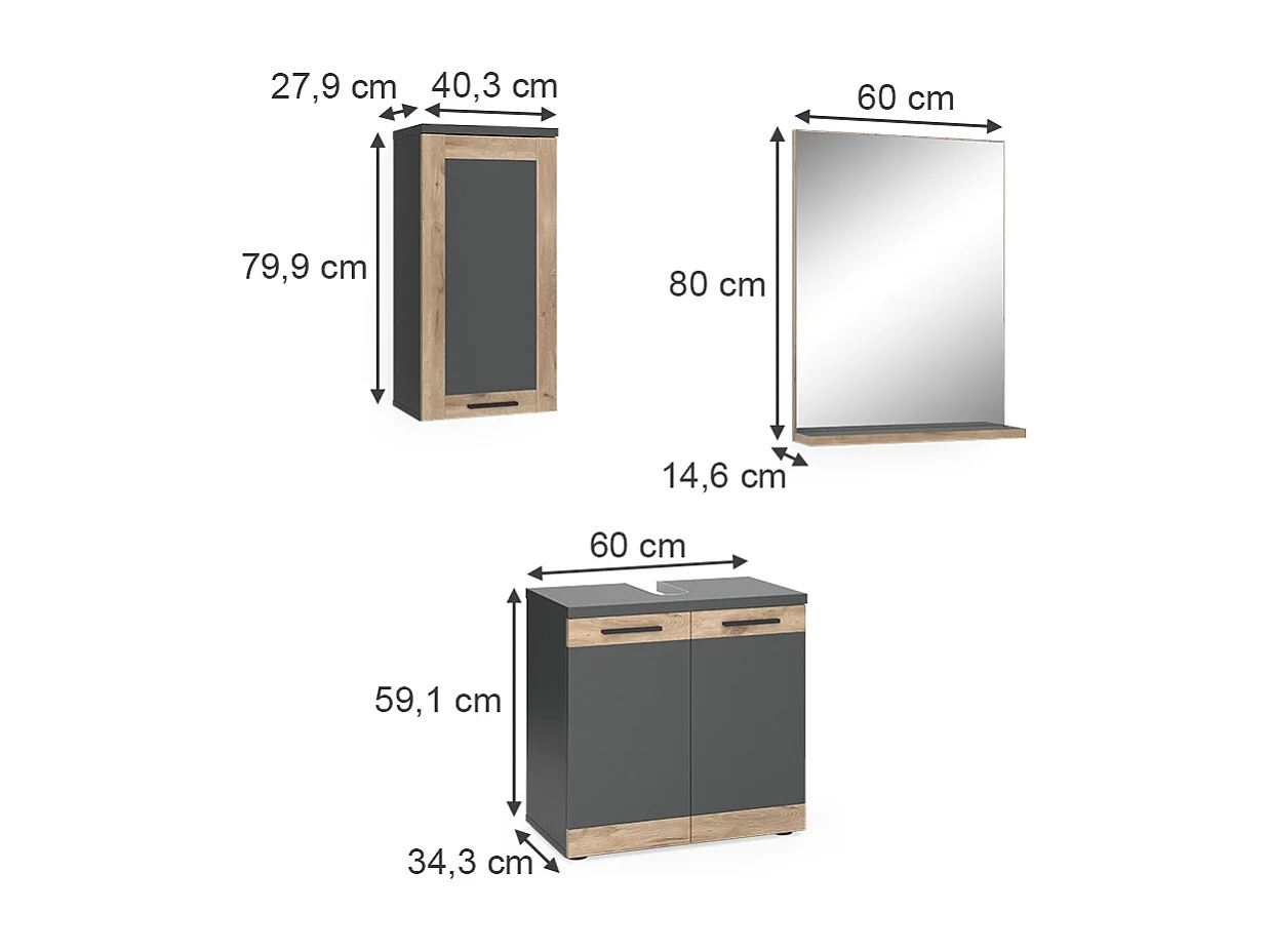 Set di mobili da bagno antracite 60x34.3x59.1 niko